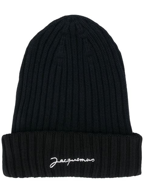 Jacquemus Le Bonnet Ribbed Beanie Hat Black Modes