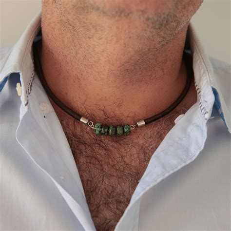 Turquoise Necklace For Men Leather Necklace Mens Necklace Etsy Australia