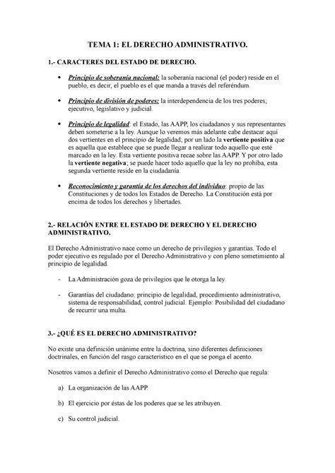 Resumen Tema 1 Apuntes 1 Tema 1 El Derecho Administrativo 1