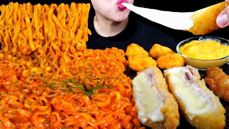 Asmr Cheesy Carbo Fire Noodles Fried Chicken Mukbang Eating Sounds No