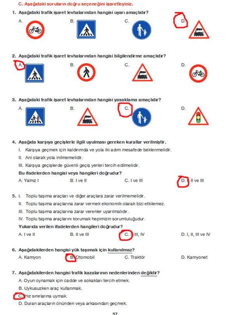 4 Sınıf Trafik Güvenliği Ders Kitabı 56 57 Sayfa Cevapları Morpaofset