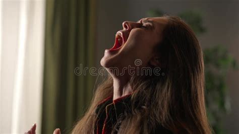 Portrait Of Attractive Female Model In Negative Mood Close Up Shot Brunette Woman Face In