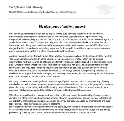 Disadvantages Of Public Transport Essay Example Graduateway