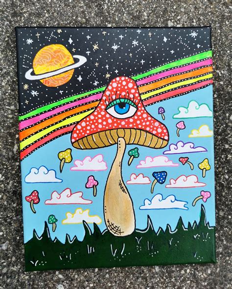 Trippy Mushroom Painting With Eye Original Acrylic Painting On Etsy