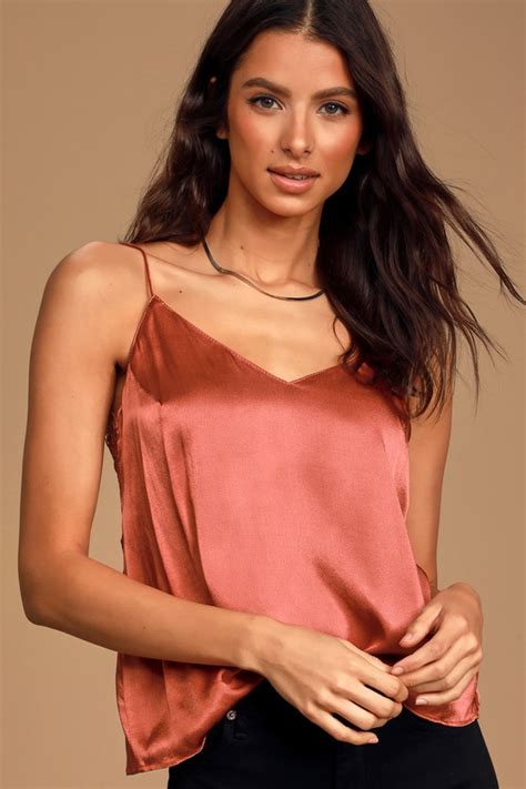 Terra Cotta Cami Satin Tank Top Lace Cami Top Sexy Cami Top Lulus