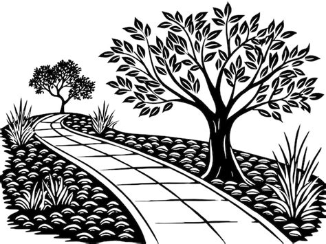 Premium Vector | A drawing of a tree and a path with a path that has a ...