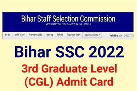 Bihar SSC CGL Admit Card 2022 BSSC 3rd Graduate Level Exam Date All