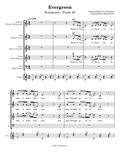 Evergreen Pentatonix Evergreen Pentatonix Full Sheet Musictranscription Sheet Music For Alto