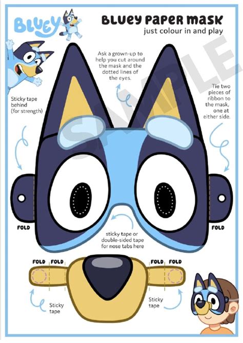 BLUEY BINGO Paper Masks BINGO MASKS X2 Color In And Color Printable