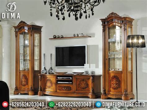 Desain Meja TV Mewah Set Bufet TV Jati Natural Classic New Marquetry