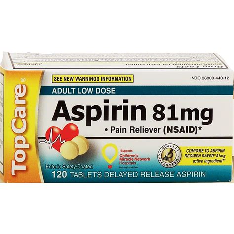 Top Care Aspirin 81 Mg Pain Reliever Delayed Release Tablets 120ct