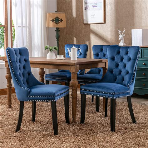 Oduse Daily Velvet Dining Chairs Set Of 4 Navy Kitchen And Dining Room