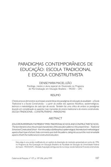 Pdf Paradigmas Contemporneos De Educa O Escola Afirmar Que O