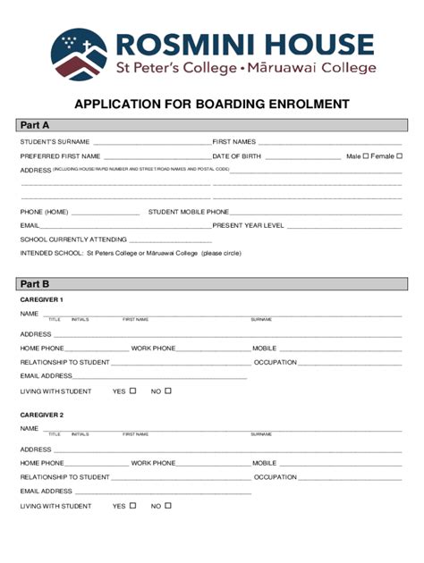 Fillable Online Application For Boarding Enrolment Fax Email Print