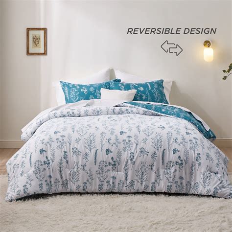 Bedsure King Comforter Set Teal Blue Comforter Cute Floral Bedding