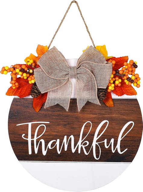 Amazon Whaline Fall Thanksgiving Wooden Hanging Sign Thankful Wood