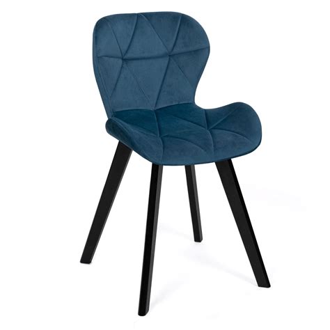 Chaises matelassées velours bleu avec pieds noirs x4 ROBINE ID Market