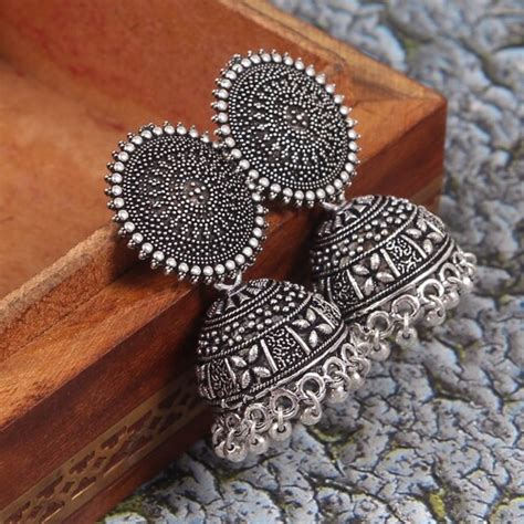 Bollywood Oxidised Silver Plated Handmade Women Jhumka Jhumki Etsy