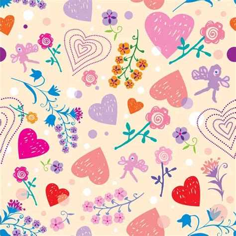 Romantic Seamless Pattern With Flowers And Hearts Fantasy Ornate