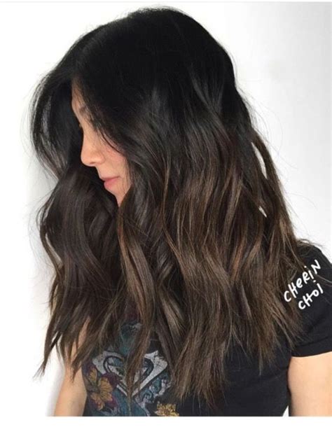 Dark Brunette Subtle Bayalage Ombré Highlights Black Hair Balayage