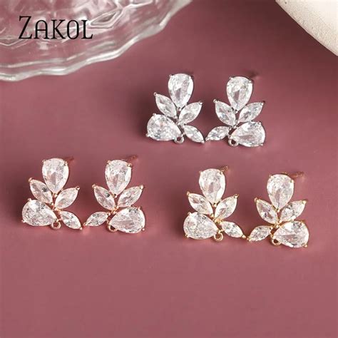 Zakol Fashion Water Drop Cubic Zirconia Earrings Fittings For Women Diy