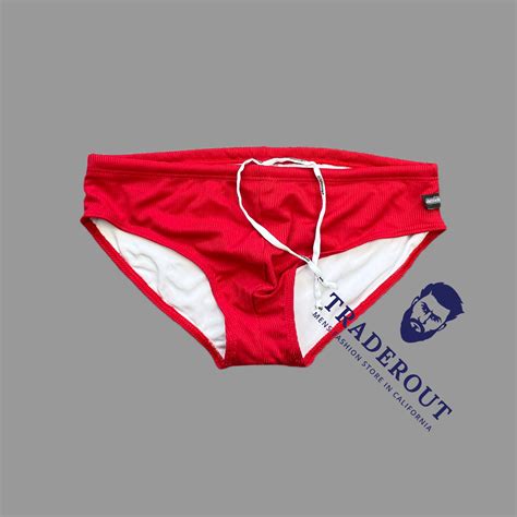 AussieBum Mens Red Swish Luxe Swim Ribbed Brief Bikini Swimwear Size M