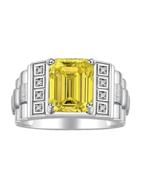 RYLOS Men's Rings Sterling Silver Designer Style 10X8MM Emerald Cut