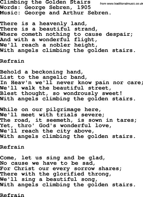 Hymns And Songs About Heaven Climbing The Golden Stairs Lyrics And PDF