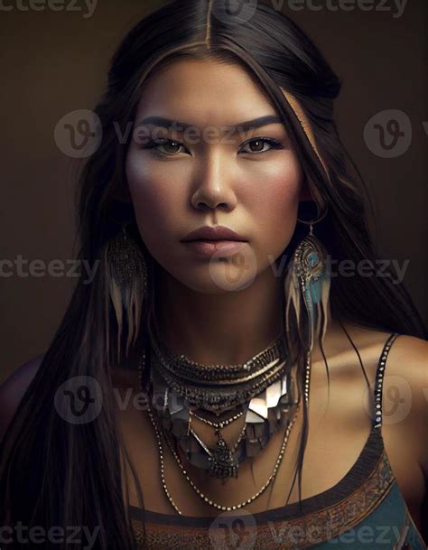 Beautiful Native American Woman Created With Stock Photo At