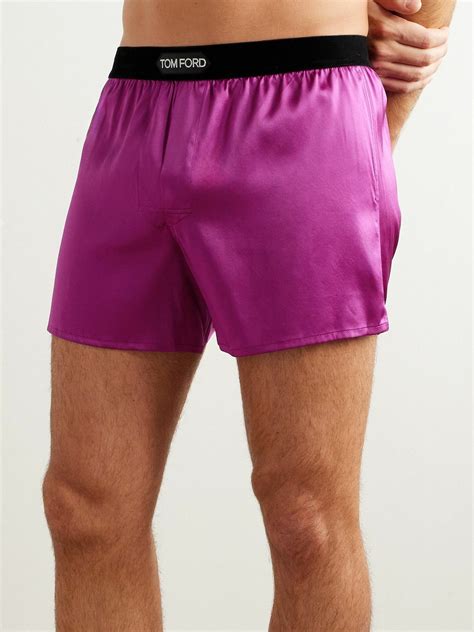 Tom Ford Velvet Trimmed Stretch Silk Satin Boxer Shorts Purple Tom Ford