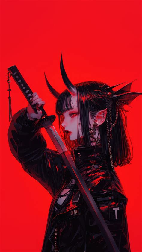 Anime Girl Katana Demon Horn 4K 8K 2273a Wallpaper IPhone Phone