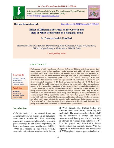 Pdf Effect Of Different Substrates On The Growth And Yield Of Milky