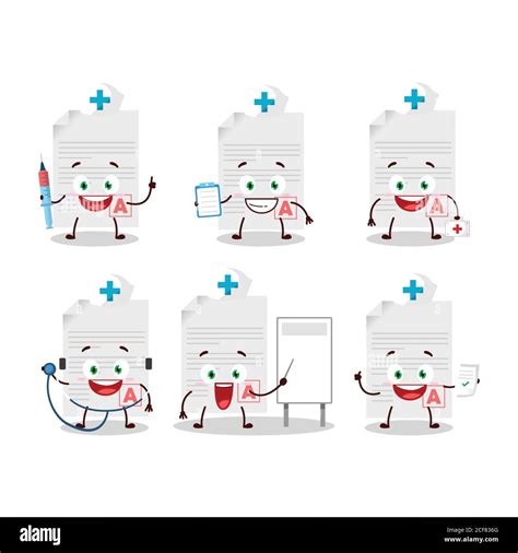 Doctor Profession Emoticon With Grades Paper Cartoon Character Stock