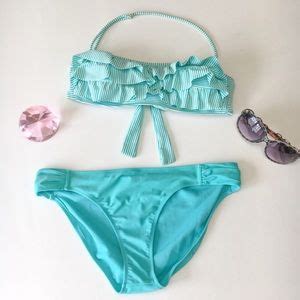 Jessica Simpson Swim Jessica Simpson Seersucker Turquoise Ruffle