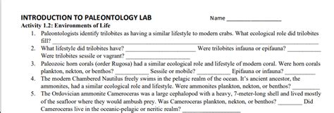 Solved Name INTRODUCTION TO PALEONTOLOGY LAB Activity 1.2: | Chegg.com 