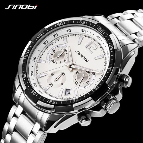 Sinobi Chronograph Classic Luxury Business Men Watch Full Steel Quartz