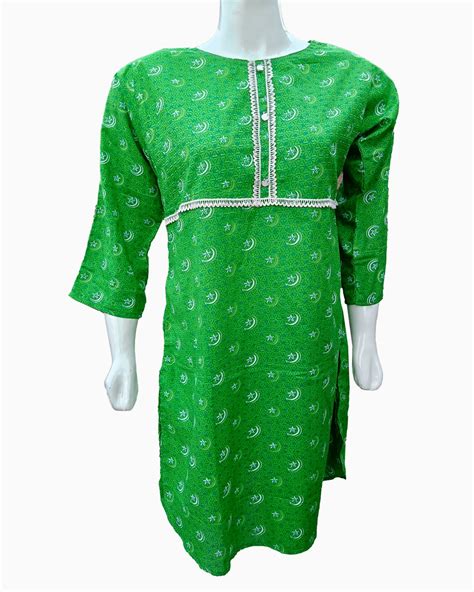 August Green Lawn Kurti With Lace On Neckline Zamani Pk