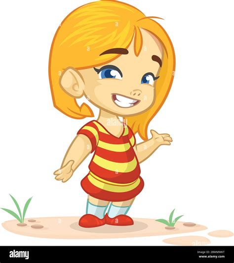 Vector color cartoon image of a cute little girl. Little girl with ...