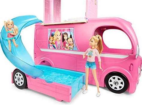 Barbie Mobilier Camping Car Duplex pour poupées véhicule rose à deux