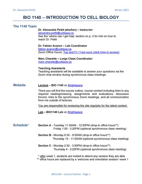 Bio Course Plan Pettit Winter Bio Introduction To