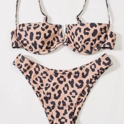 Bikini Swimsuit Bikini Digital Print Sexy Leopard Split V Top Swimsuit On Luulla