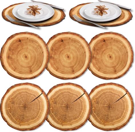 Amazon 6Pcs Leather Wooden Slice Placemats Round Rustic Brown