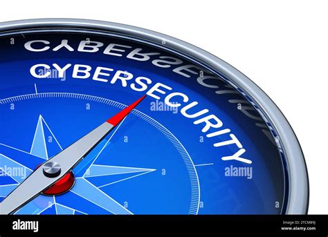 D Illustration Of A Compass With The Word Cybersecurity Stock Photo