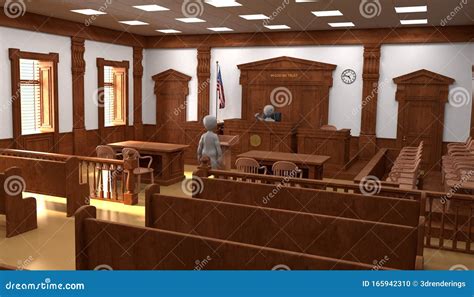 Render Of Cartoon Characters In Courtroom Stock Illustration