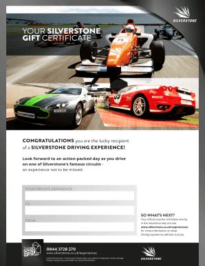 Fillable Online Silverstone Driving Experience Gift Certificate Fax ...