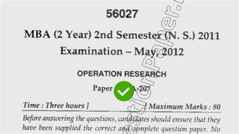 2012 Mdu Mba 2nd Sem Operational Research Question Paper Youtube