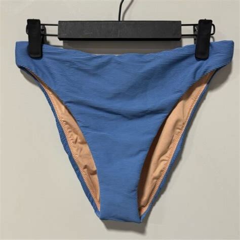 New J Crew Bikini Bottom Womens Size S Ribbed High Rise Cheeky Blue