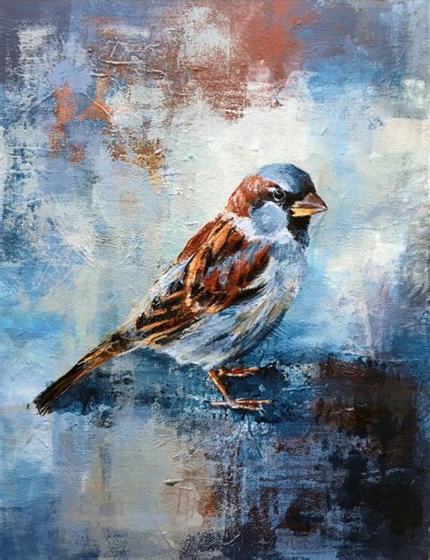 Sparrow in blues | Textured canvas art, Canvas painting designs, Painting