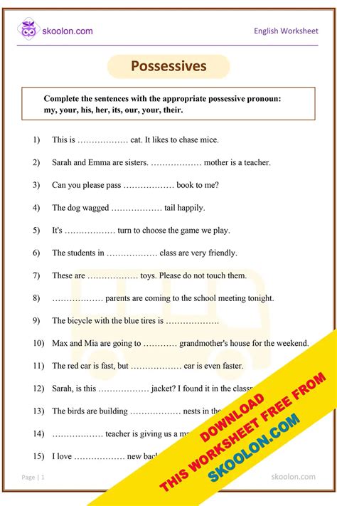 Possessives Worksheet 1 Skoolon Worksheets Library