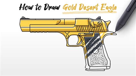 How To Draw Pistol Gold Desert Eagle Gun Weapon Easy Step By Step Youtube